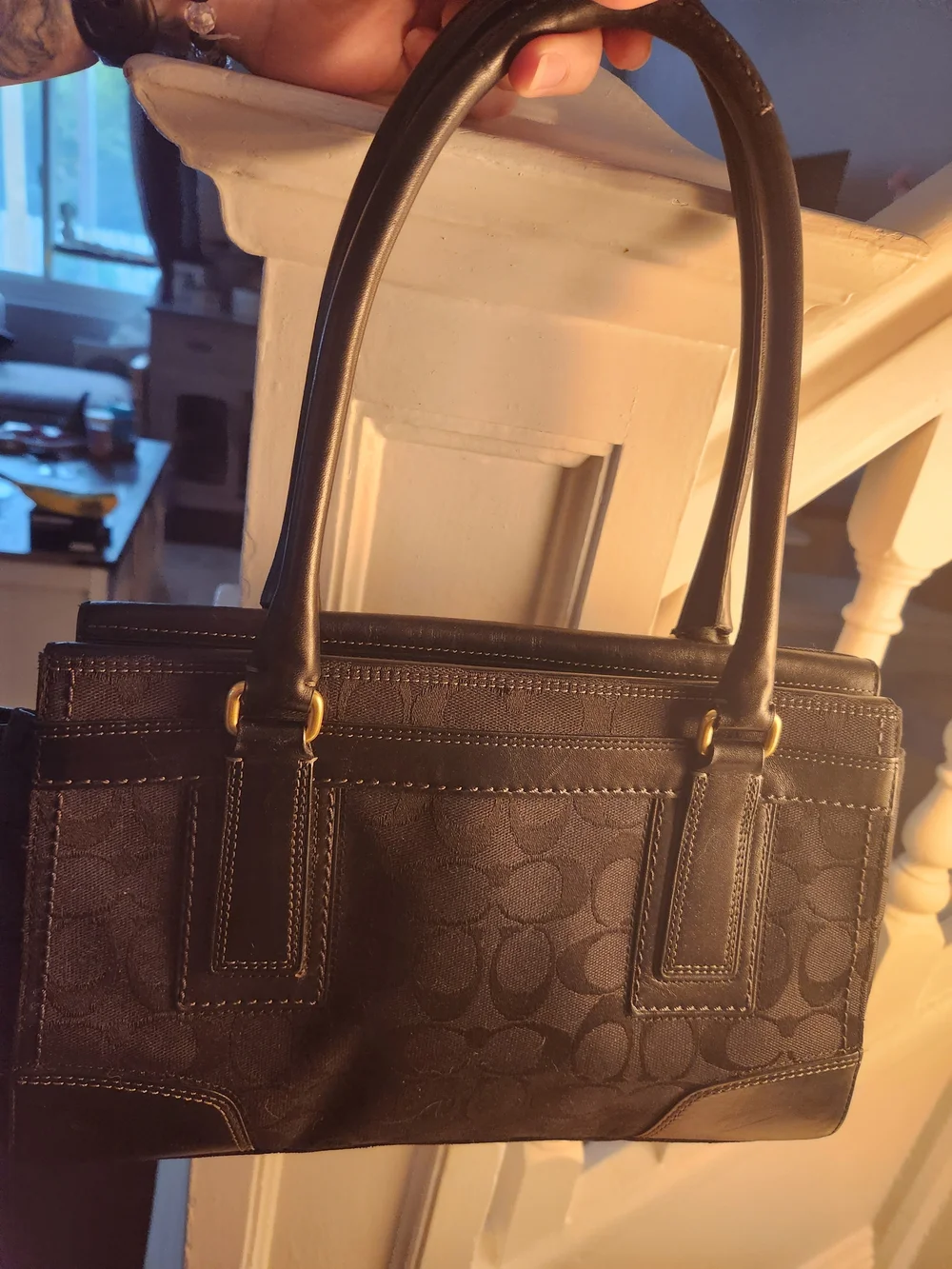 Coach Black Signature Canvas Turnlock Tote